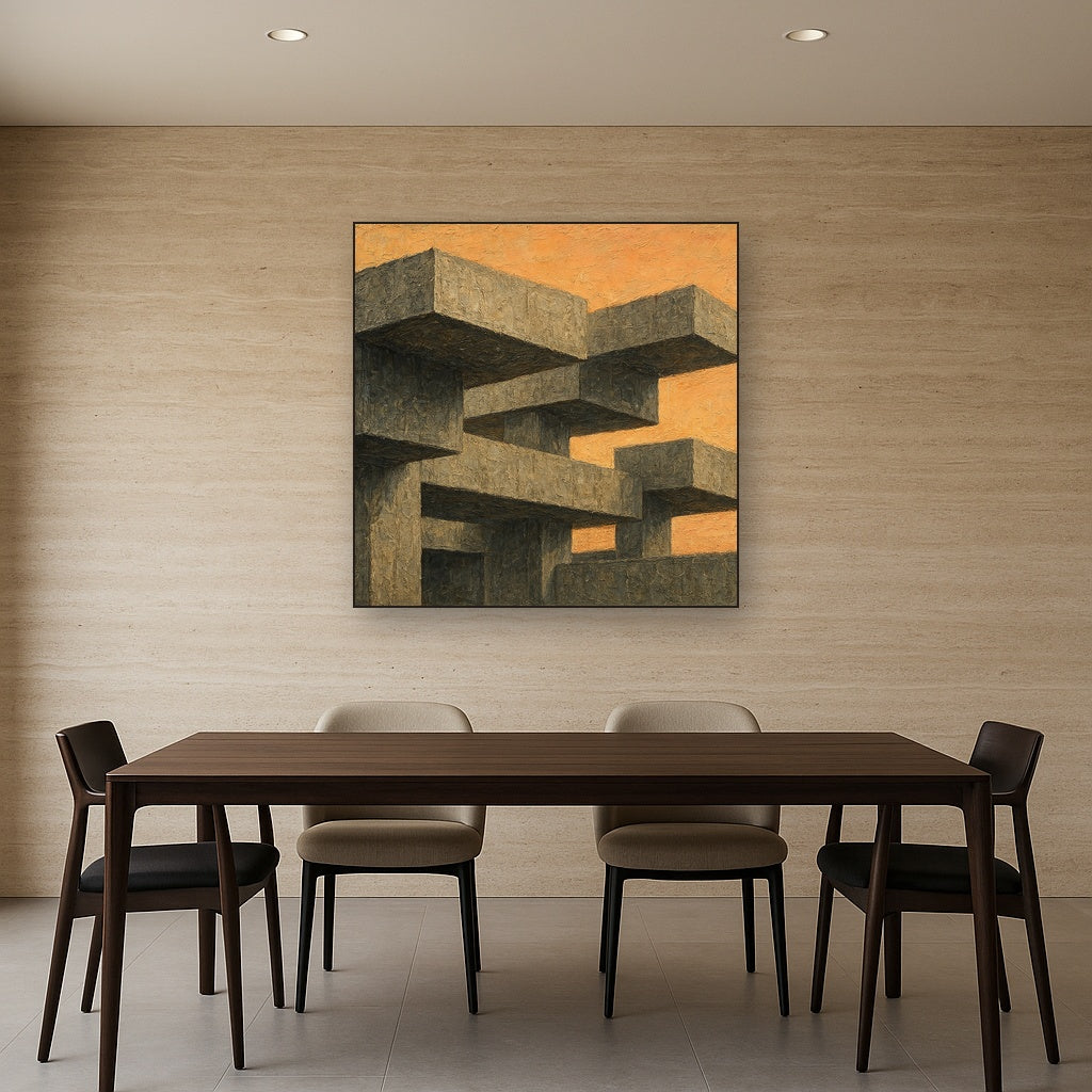 Brutalist Cantilever Forms Oil Painting - View 4