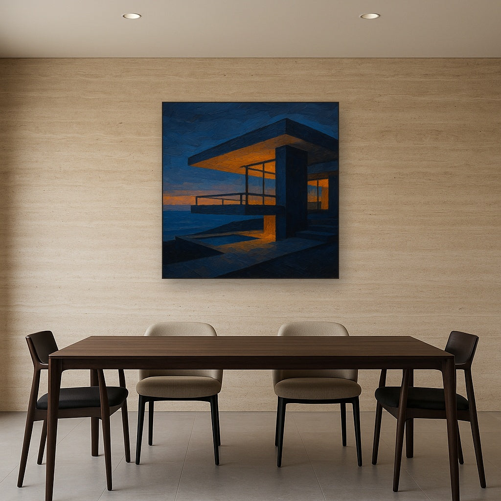 Cantilever Terrace at Twilight Geometric Oil Painting - View 4