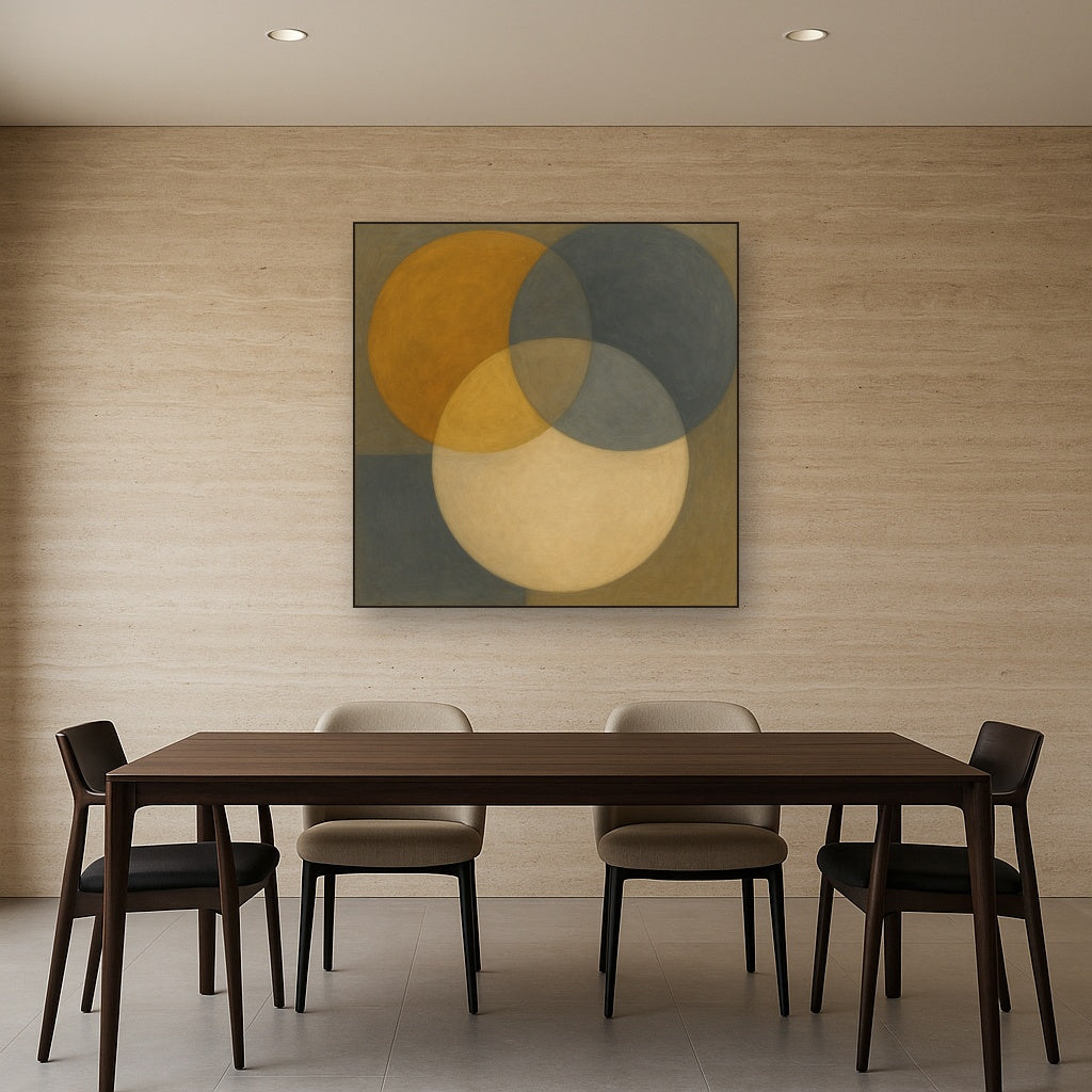 Intersecting Discs in Burnished Ochre & Slate No. 9 Fine Art Oil Painting - View 4