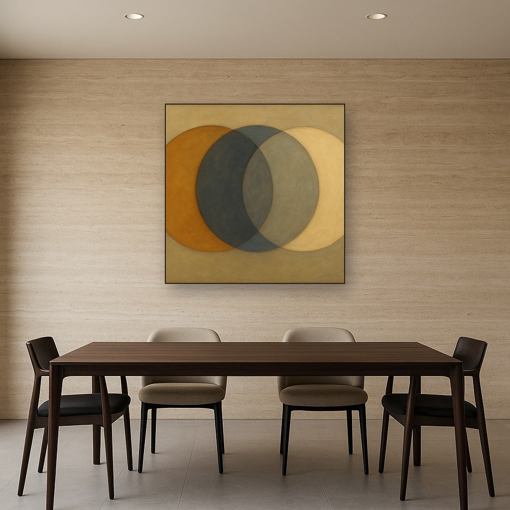 Intersecting Discs in Burnished Ochre & Slate No. 14 Fine Art Oil Painting - View 4