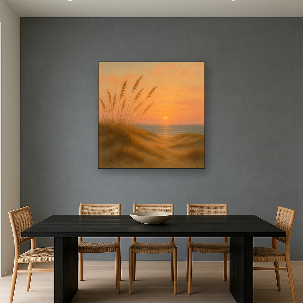 Sea Oats on Rolling Coastal Dunes at Sunset No. 15 Oil Painting - View 4