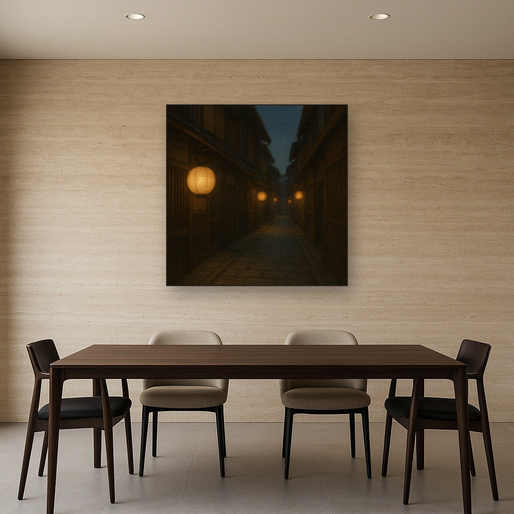 Old Kyoto Gion Alley in Soft Lantern Light Oil Painting - View 4