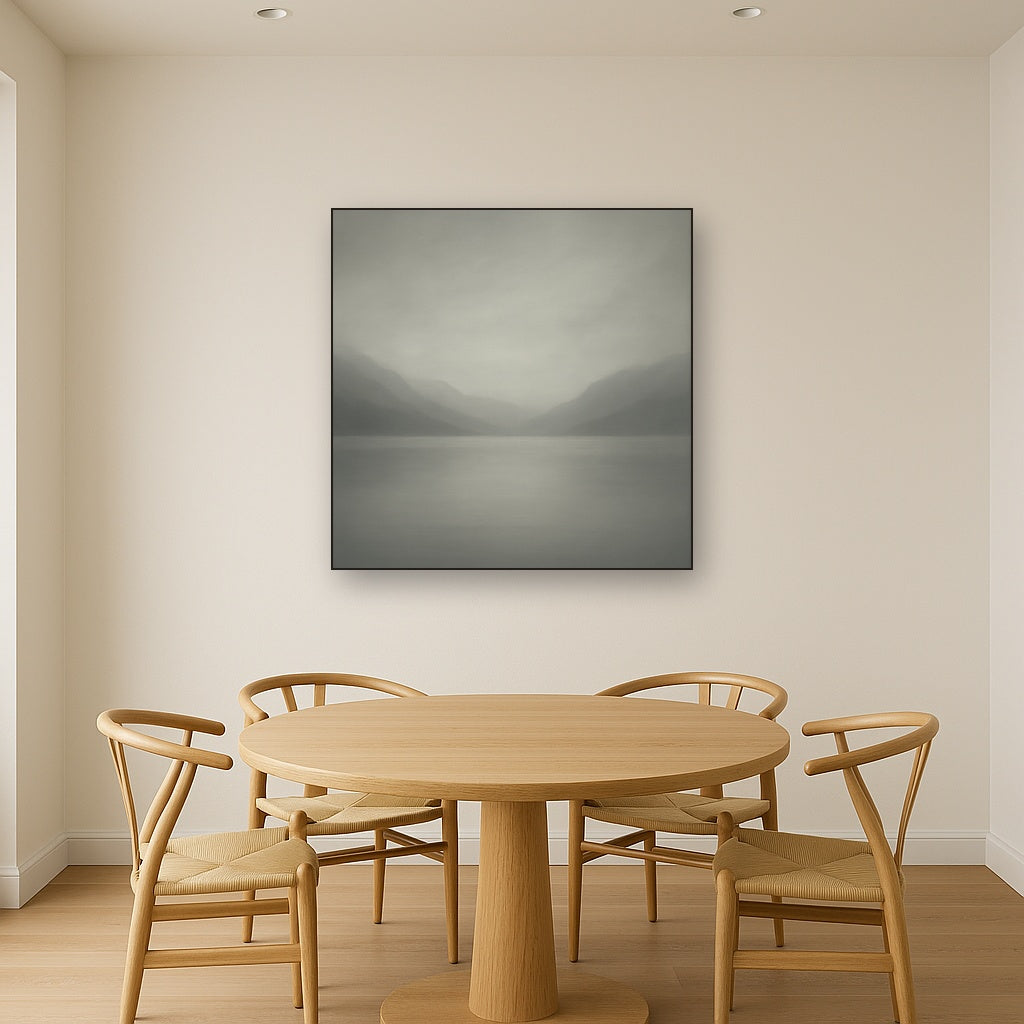 Misty Fjord Horizon in Monochromatic Slate No. 10 Oil Painting - View 4
