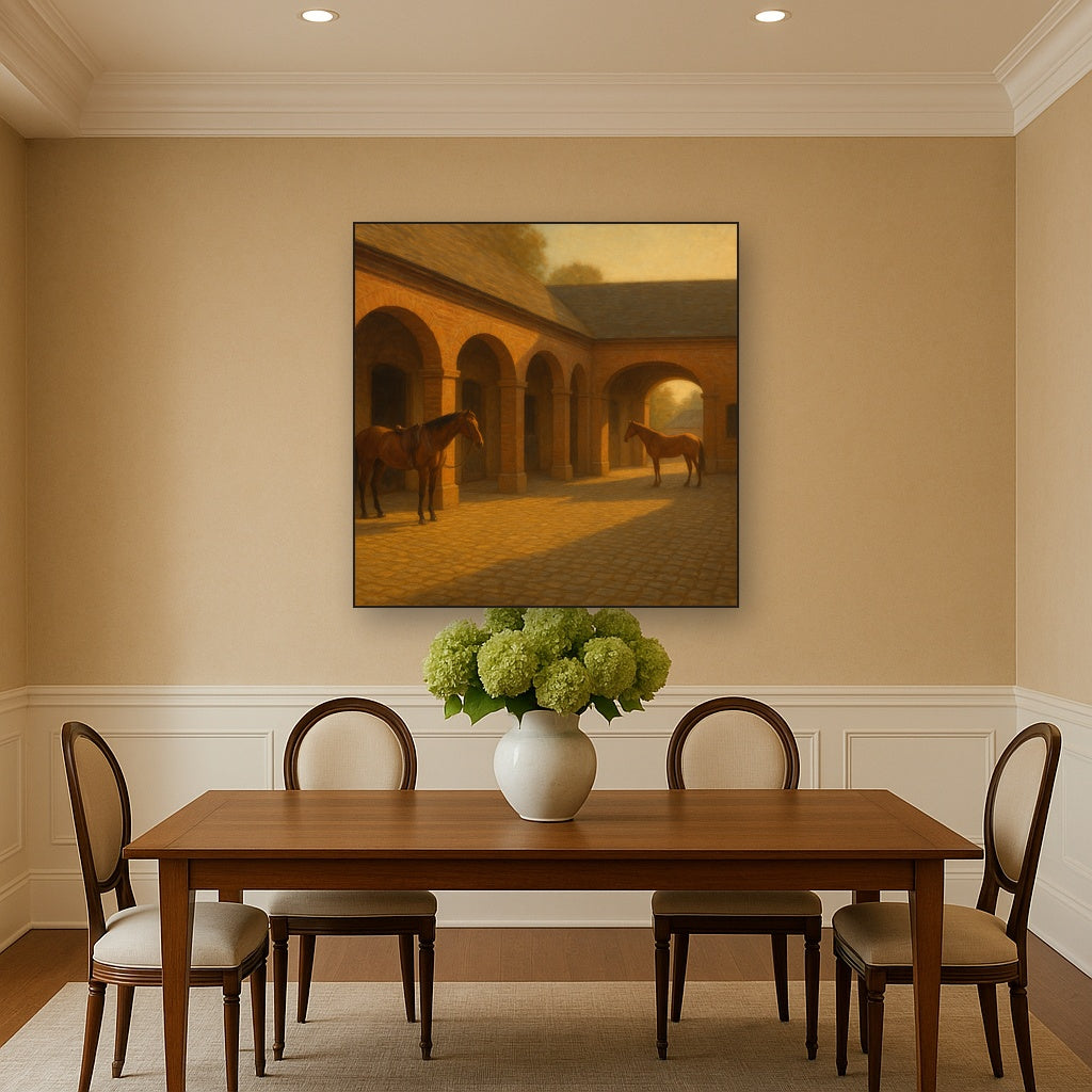 Equestrian Stable Courtyard in Late Afternoon No. 17 Oil Painting - View 4