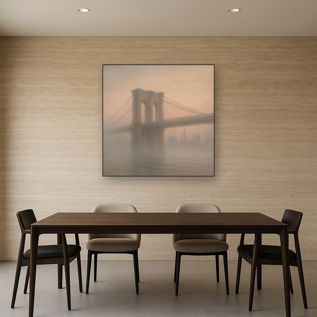 Brooklyn Bridge in Morning River Mist No. 21 Oil Painting - View 4
