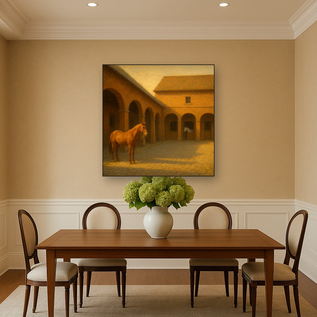 Equestrian Stable Courtyard in Late Afternoon No. 16 Oil Painting - View 4