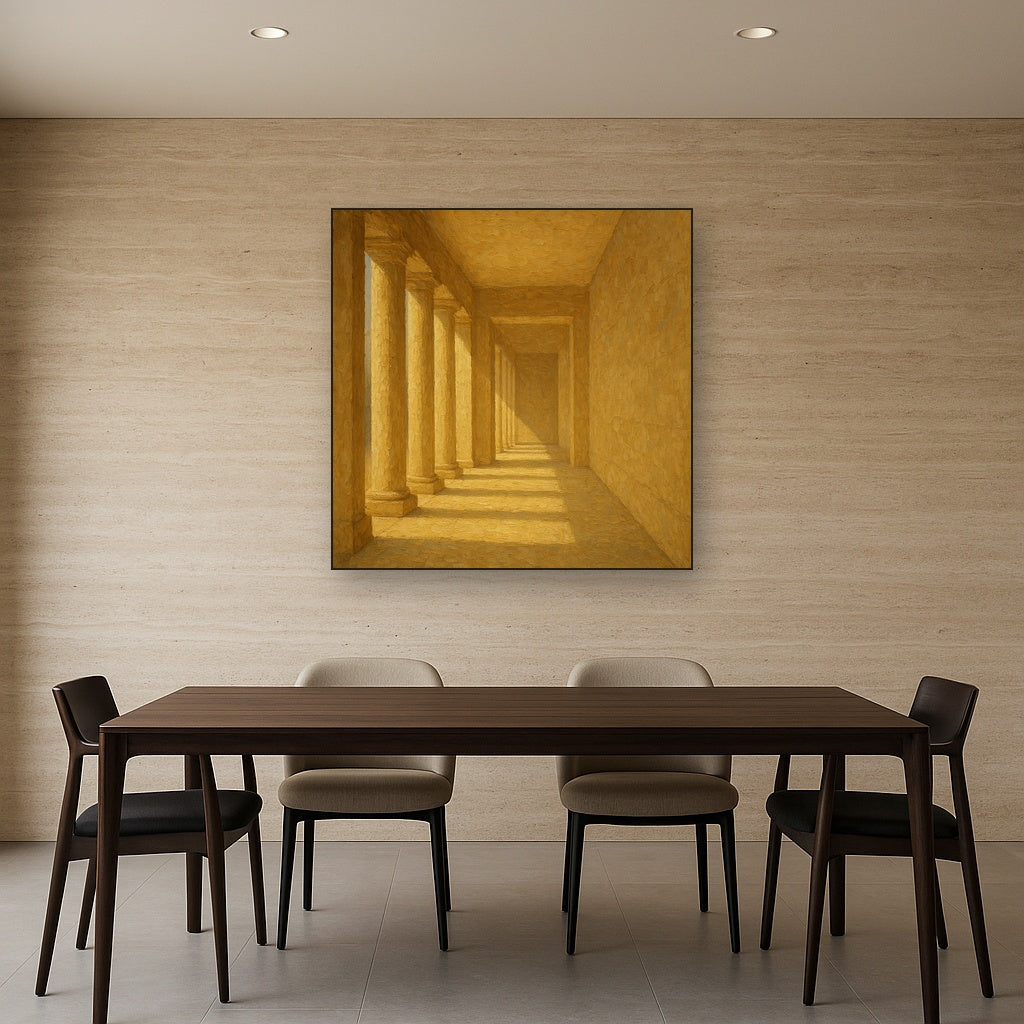 Minimalist Colonnade Light Passage Oil Painting - Styled in Elegant Dining Room
