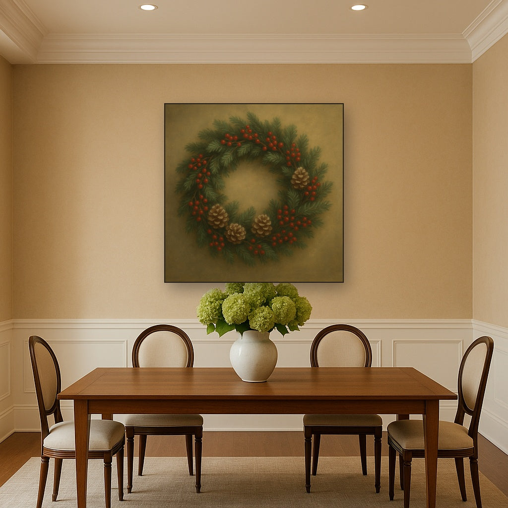 Vintage Holiday Botanical Wreath & Berries No. 6 Oil Painting - View 4