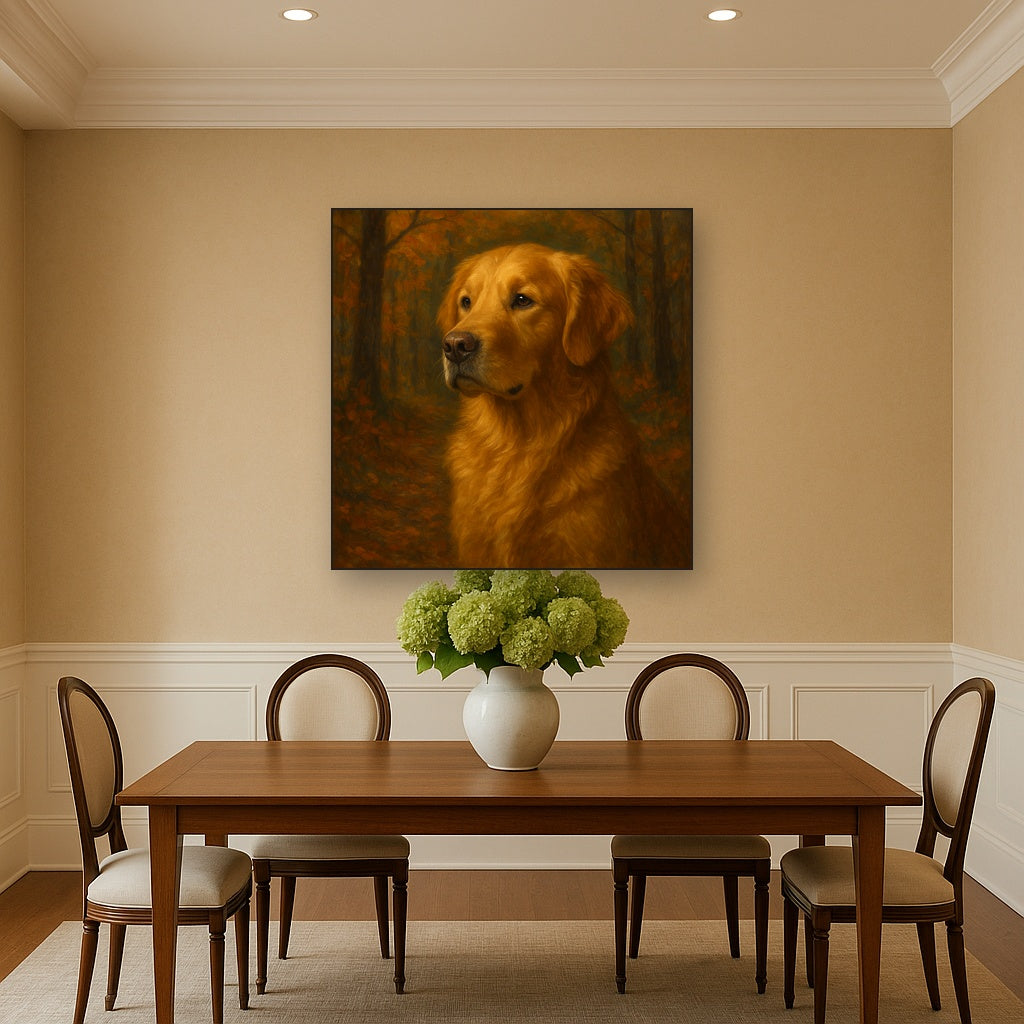Noble Golden Retriever in Autumn Woods No. 10 Fine Art Oil Painting - View 4