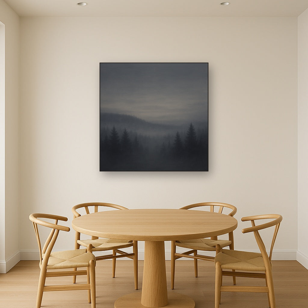 Dusk over Silent Pine Ridgeline in Charcoal Fog No. 21 Oil Painting - View 4