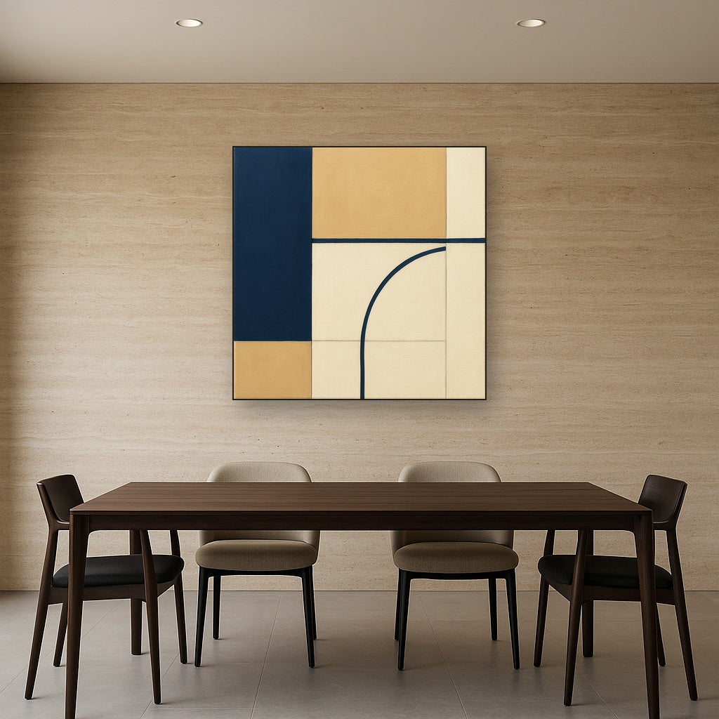 Navy & Warm Beige Geometric Line Balance No. 13 Fine Art Oil Painting - View 4