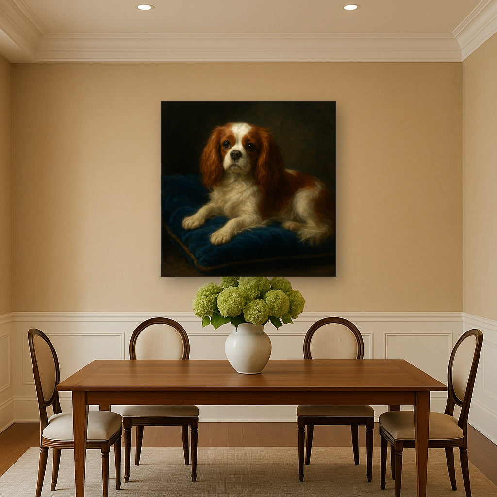 Cavalier King Charles Spaniel on Velvet Cushion No. 8 Fine Art Oil Painting - View 4