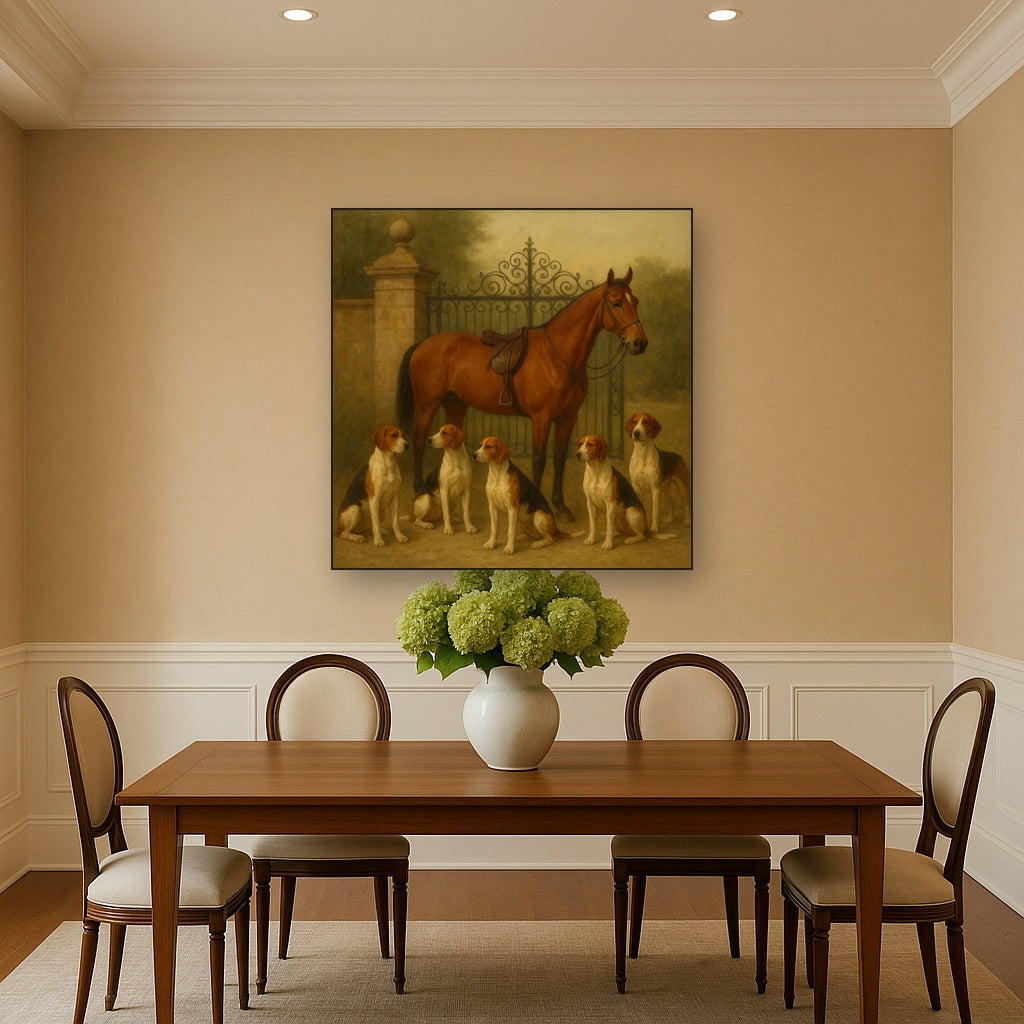 Hunting Hounds & Thoroughbred by Estate Gate No. 18 Oil Painting - View 4