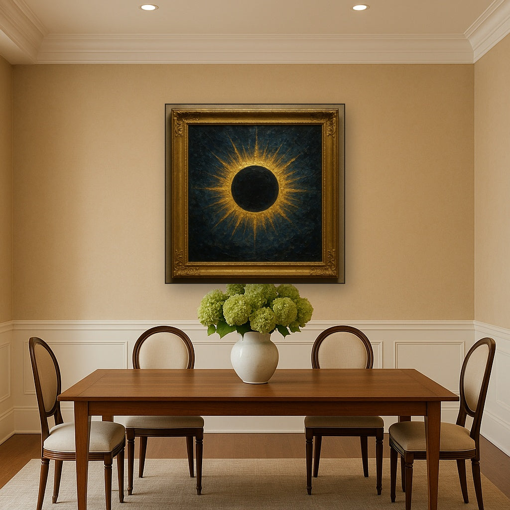Celestial Solar Eclipse Gilded Oil Painting - View 4