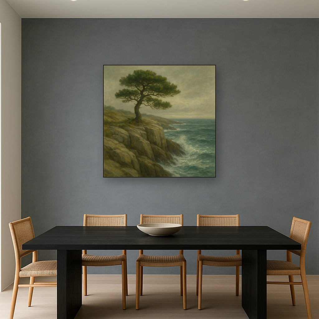 Wild Coastal Pine on Stormy Granite Cliff No. 5 Oil Painting - View 4