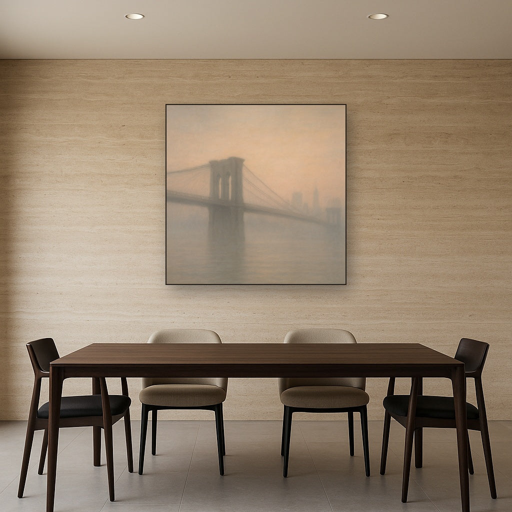 Brooklyn Bridge in Morning River Mist No. 17 Oil Painting - View 4