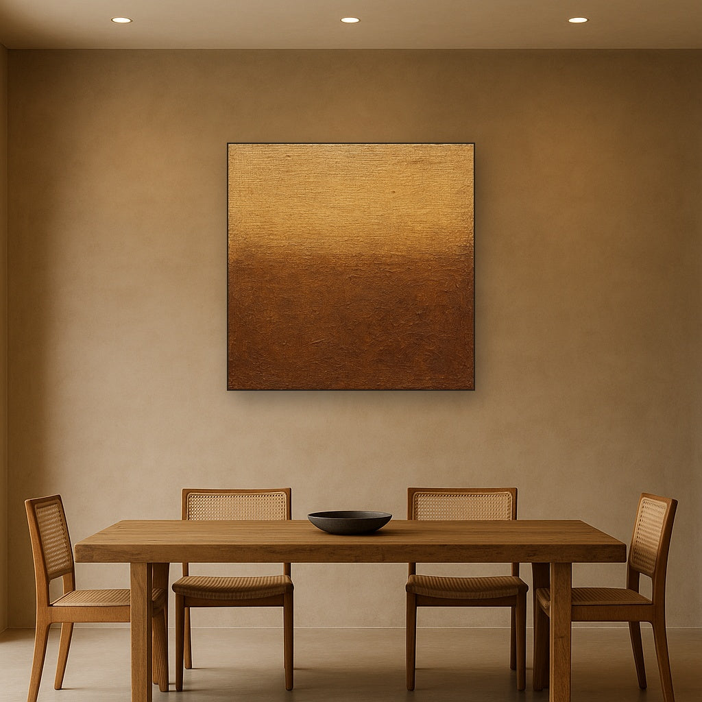 Earthy Woven Fiber Minimalist Oil Painting - Styled in Elegant Dining Room
