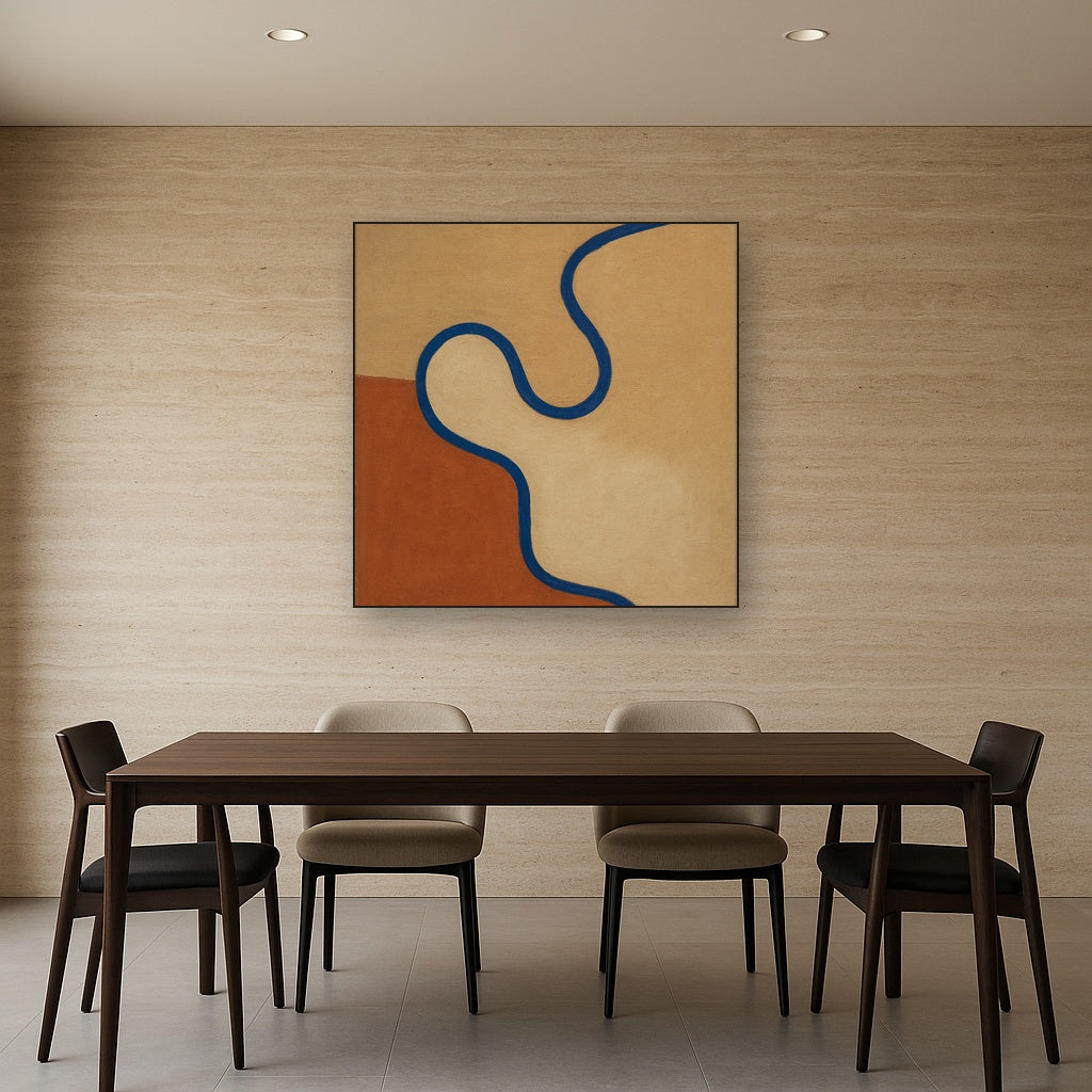 Cobalt Blue & Pale Oat Contour No. 8 - Modern Fine Art Oil Painting - View 4