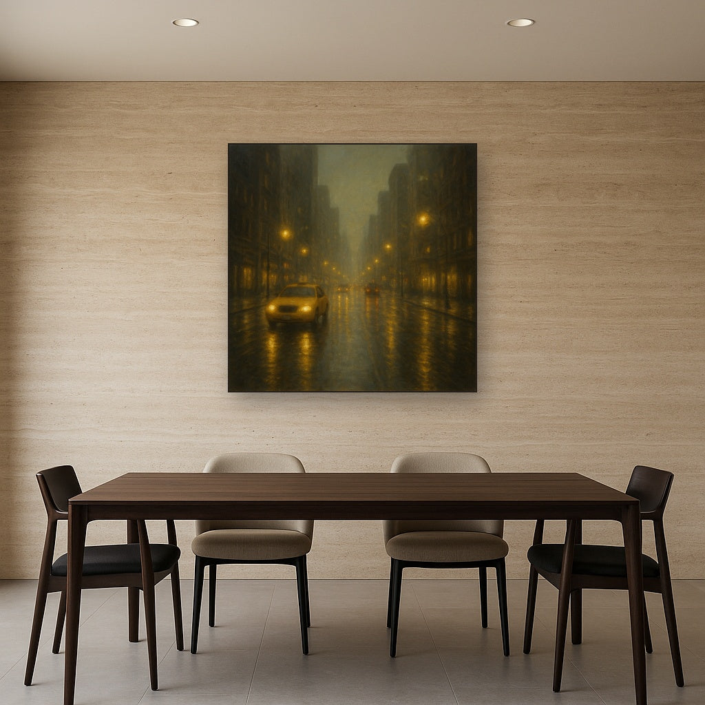 Rain-Drenched Manhattan Avenue Lights No. 16 Oil Painting - View 4