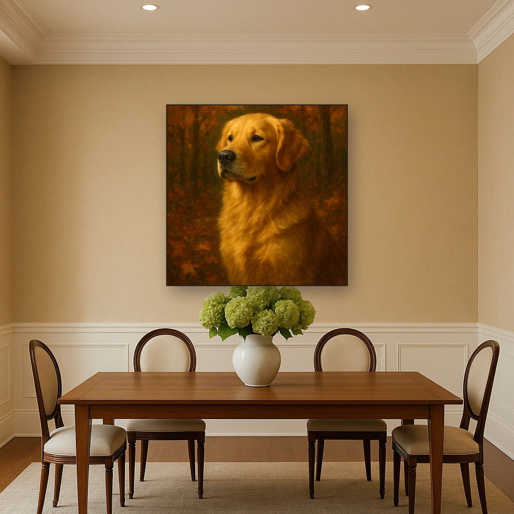 Noble Golden Retriever in Autumn Woods No. 9 Fine Art Oil Painting - View 4