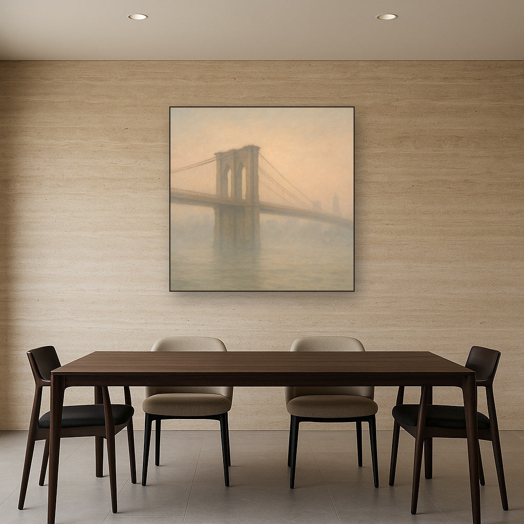 Brooklyn Bridge in Morning River Mist No. 22 Oil Painting - View 4
