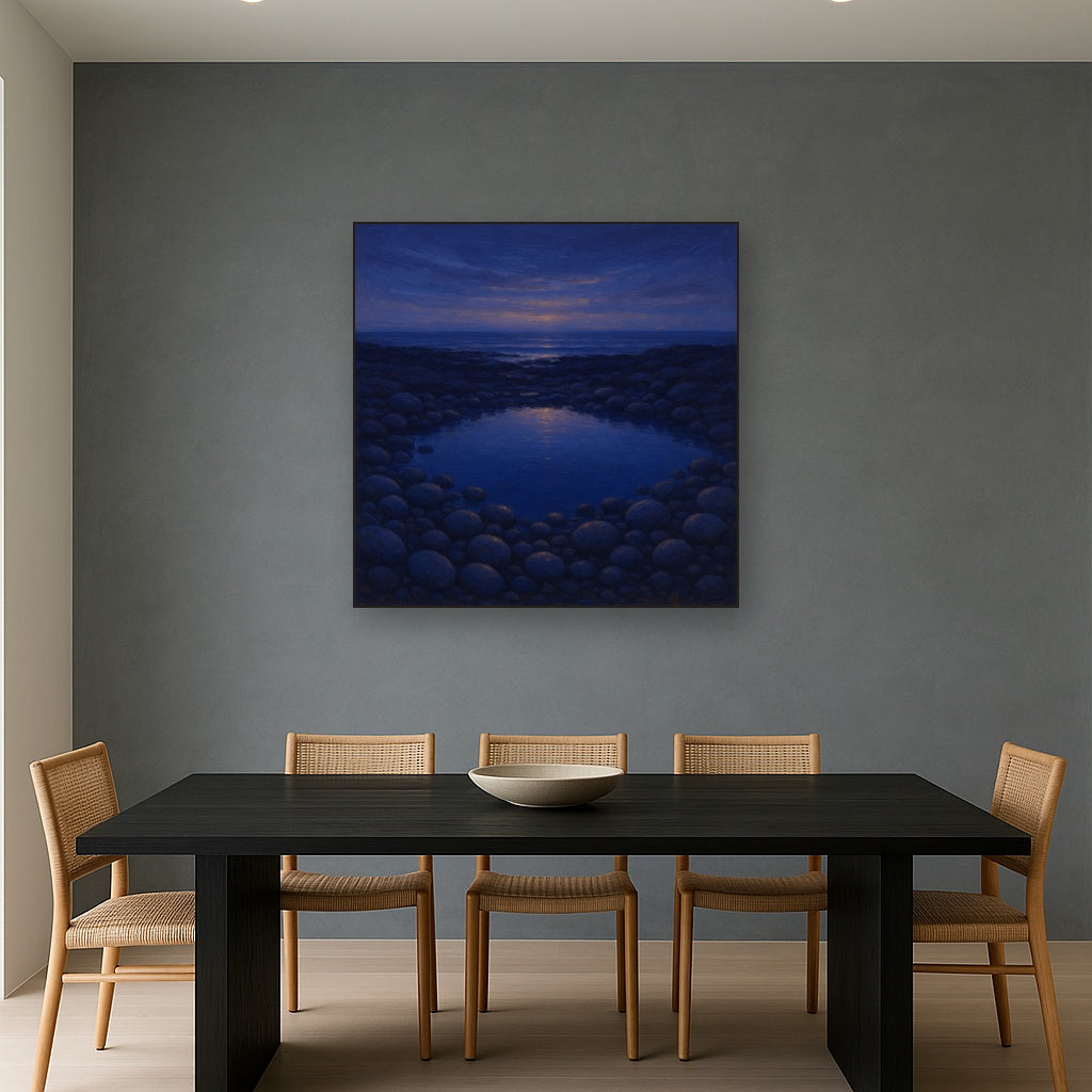 Quiet Tidal Pool in Indigo Oil Painting - View 4