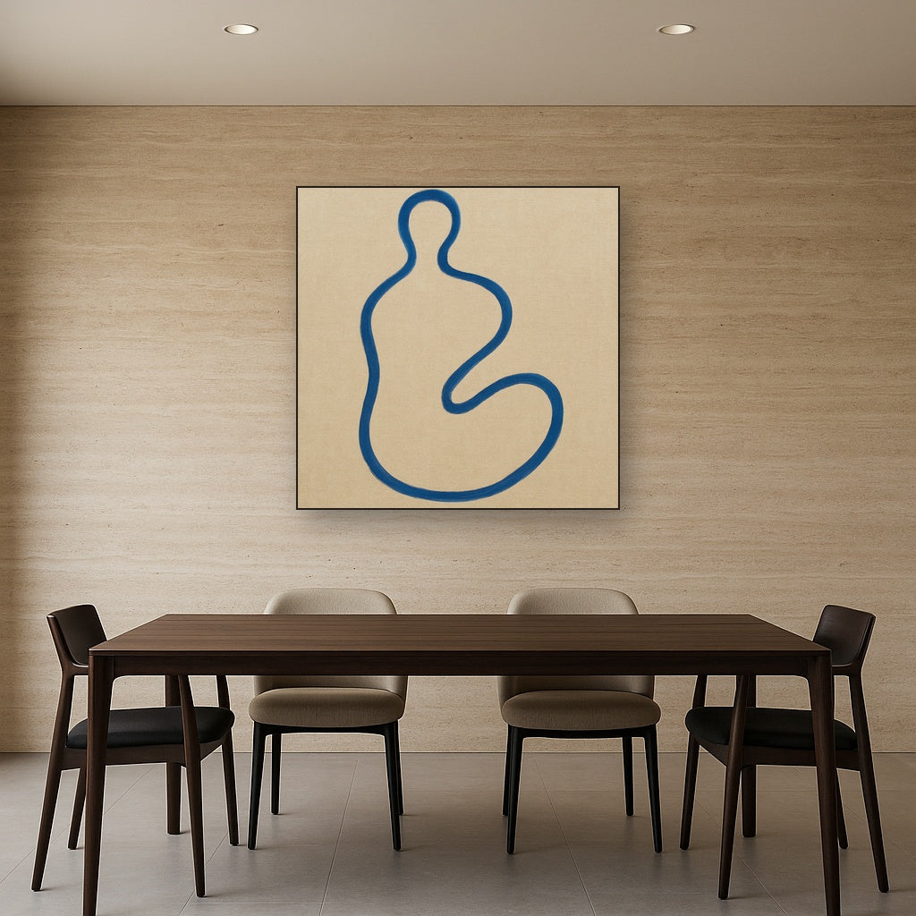 Cobalt Blue & Pale Oat Contour No. 8 - Modern Fine Art Oil Painting - View 4