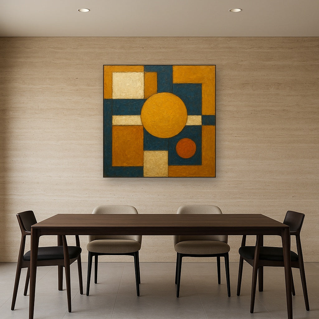 Bauhaus Geometric Balance No. 1 No. 3 Oil Painting - Styled in Elegant Dining Room