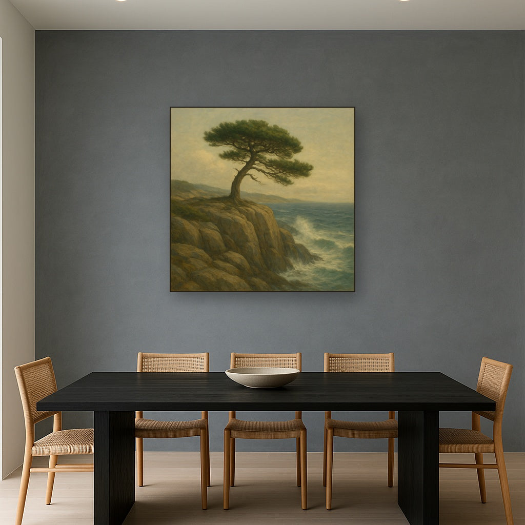 Wild Coastal Pine on Stormy Granite Cliff No. 7 Oil Painting - View 4