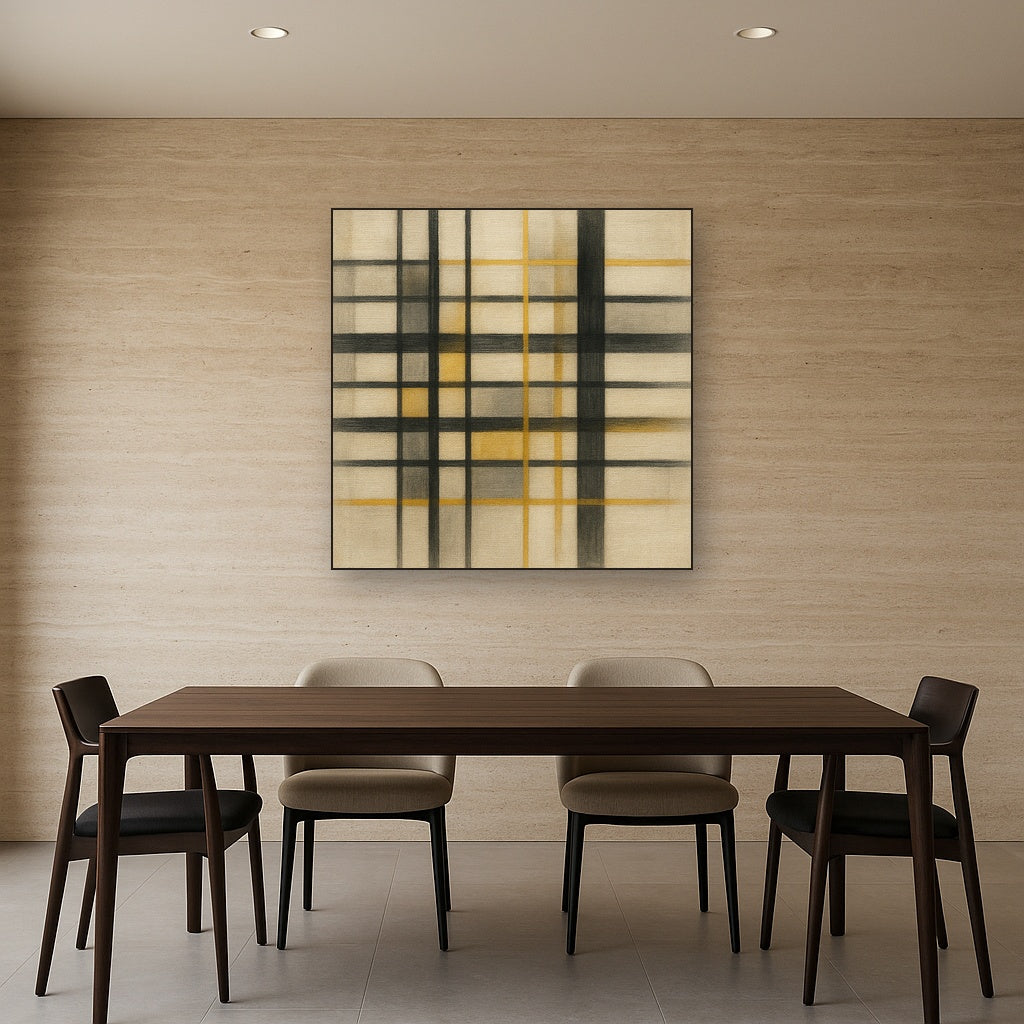 Abstract Woven Line Matrix in Charcoal & Gold No. 2 Fine Art Oil Painting - View 4