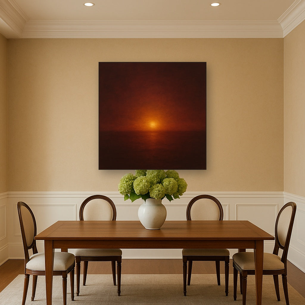 Deep Garnet & Amber Candlelight Horizon No. 8 Oil Painting - View 4