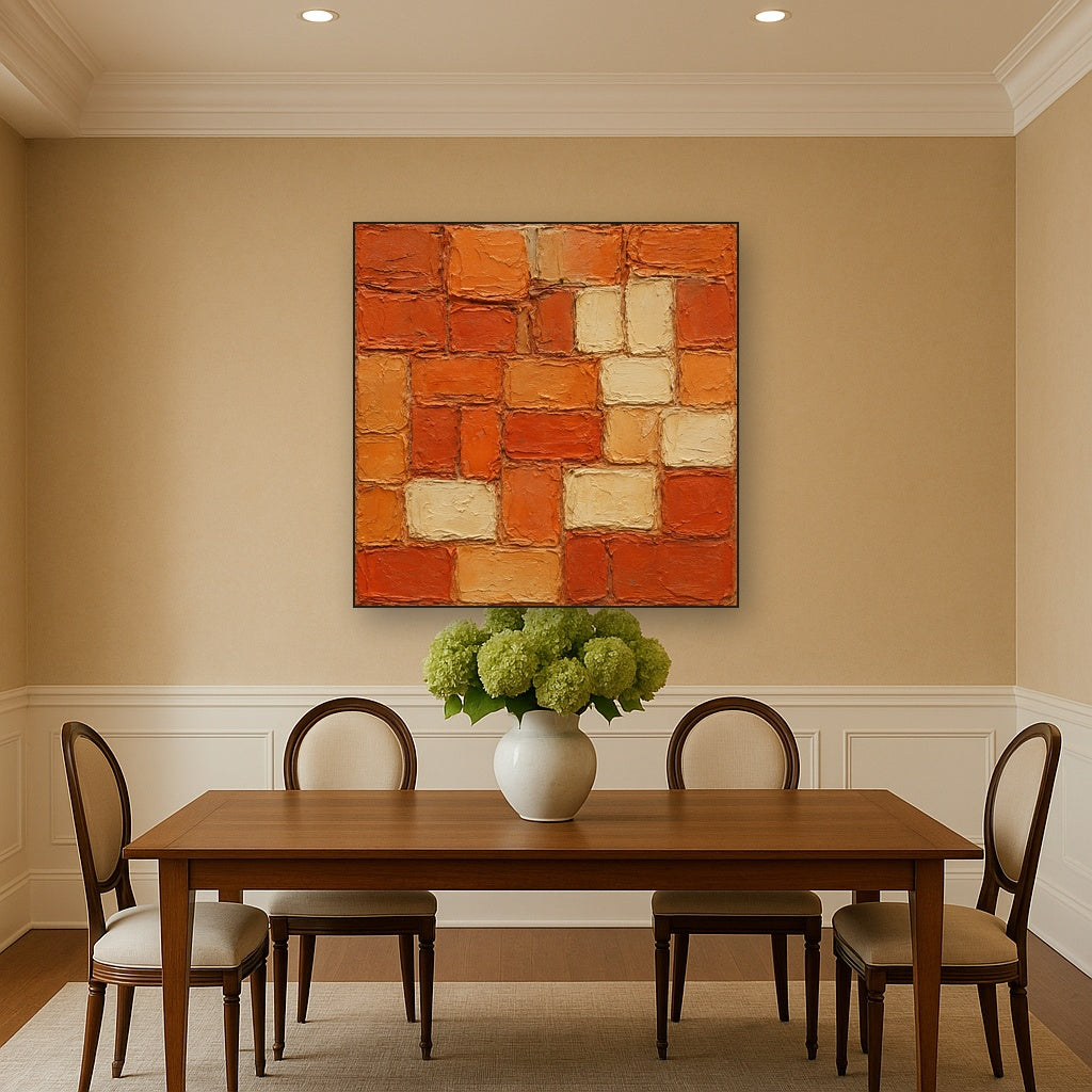 Terracotta Mosaic Heavy Impasto Oil Painting - Styled in Elegant Dining Room