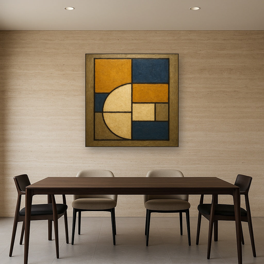 Bauhaus Geometric Balance No. 1 No. 7 Oil Painting - Styled in Elegant Dining Room