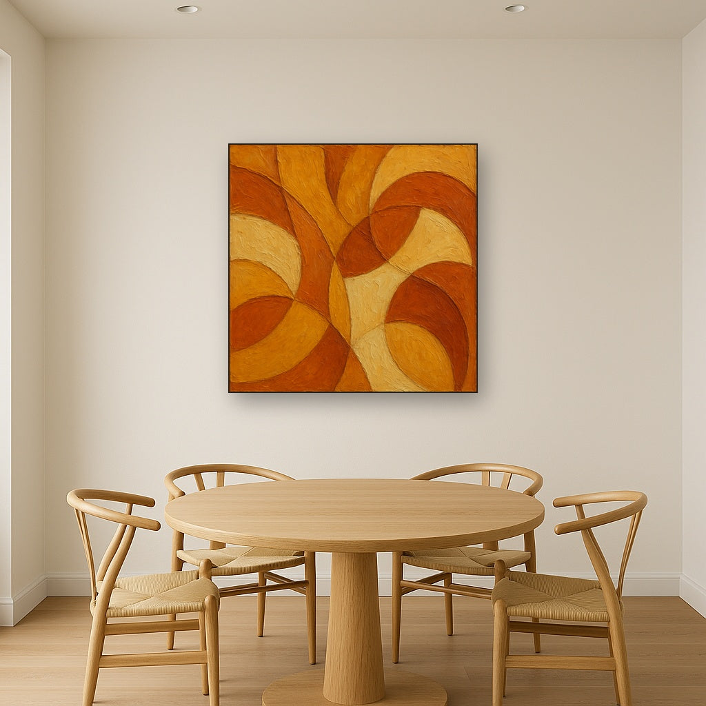 Abstracted Embrace in Warm Ochre Oil Painting - View 4