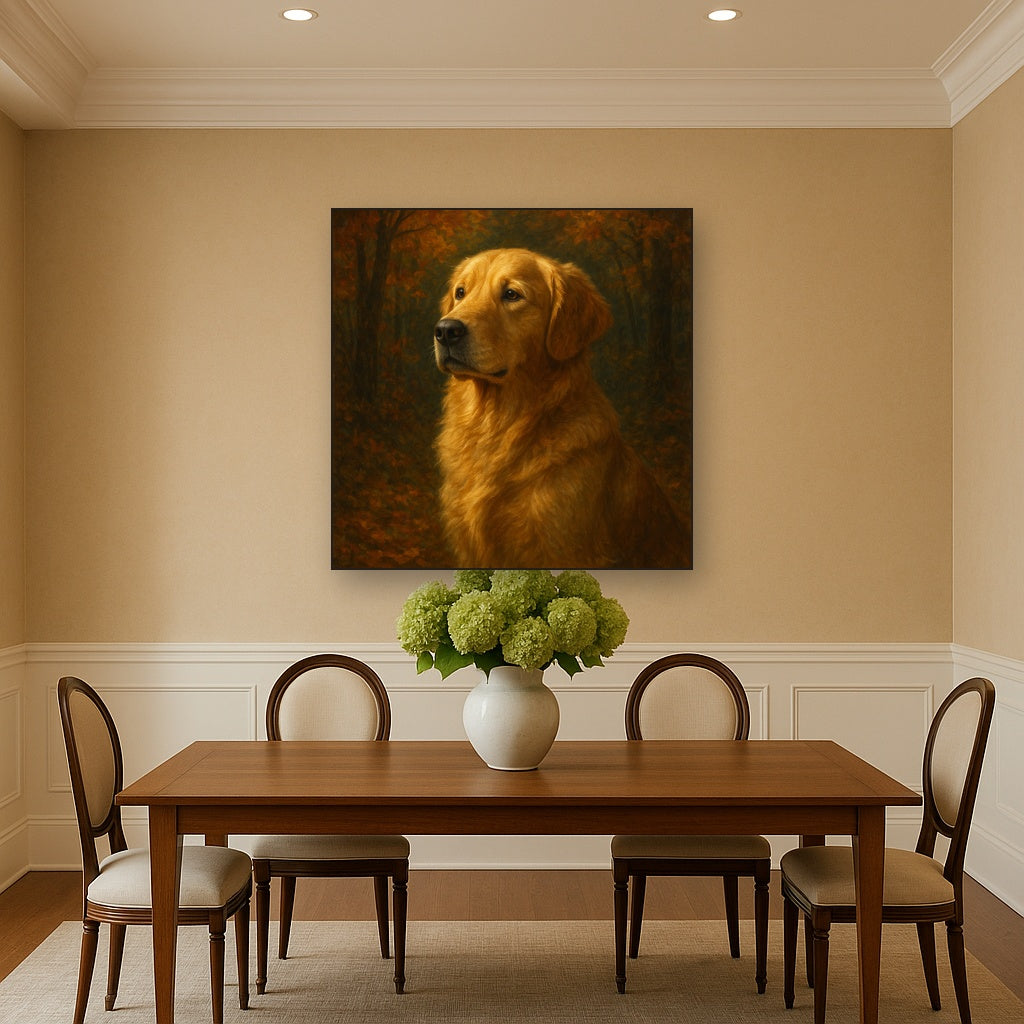 Noble Golden Retriever in Autumn Woods No. 12 Fine Art Oil Painting - View 4