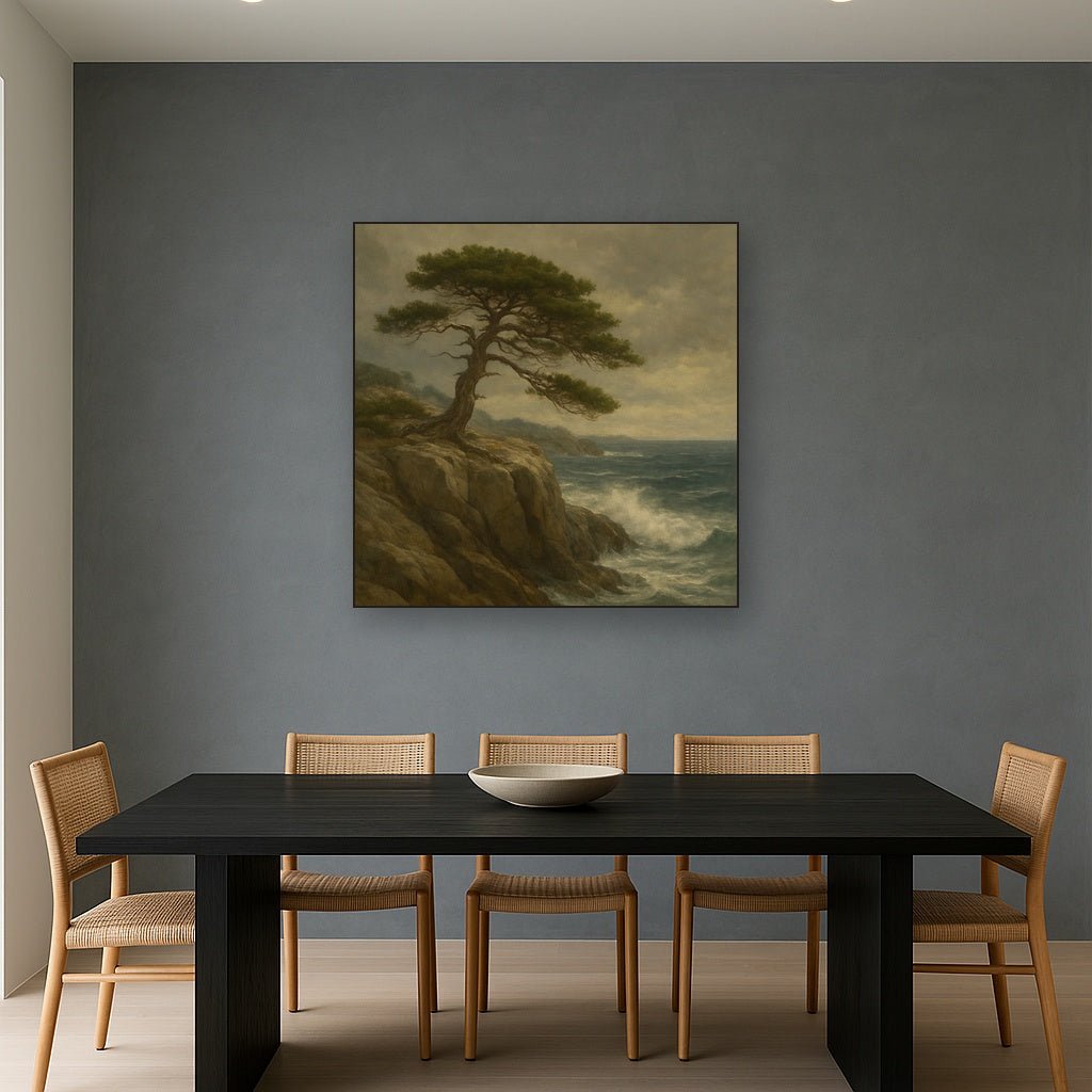 Wild Coastal Pine on Stormy Granite Cliff No. 6 Oil Painting - View 4