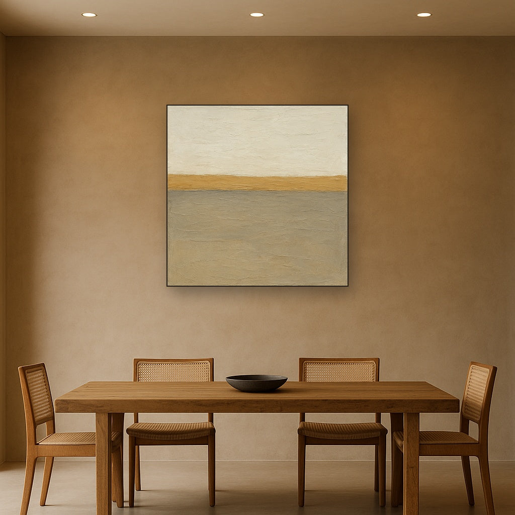 Muted Ochre Horizon Minimalist Oil Painting - View 4