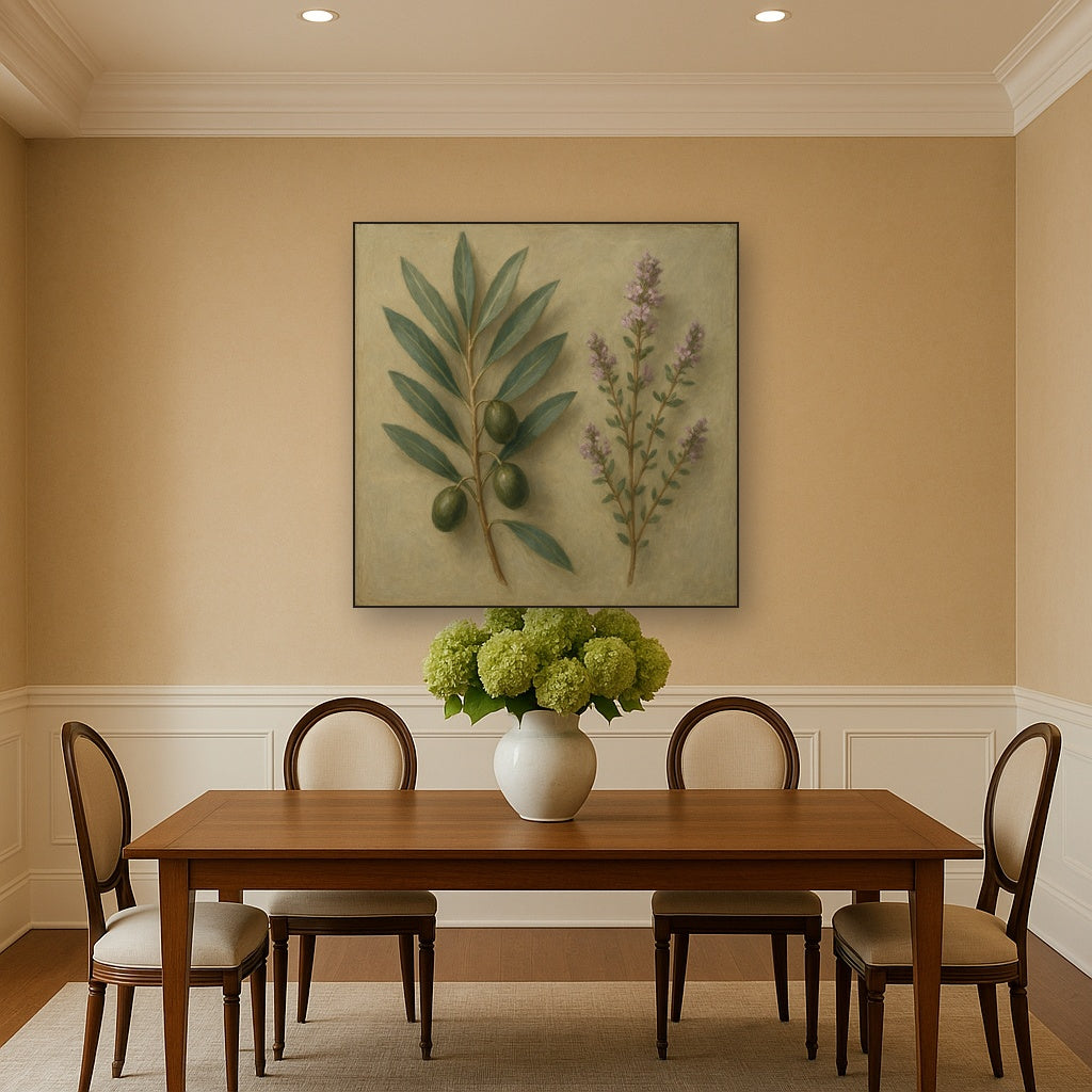 Olive Branches & Wild Thyme Botanical Study No. 11 Fine Art Oil Painting - View 4