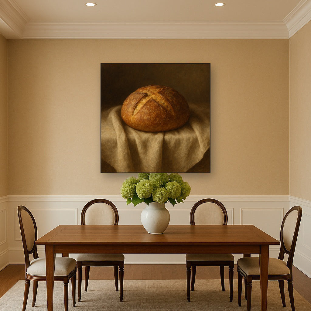 Artisan Sourdough Boule & Linen Drapery Oil Painting - View 4