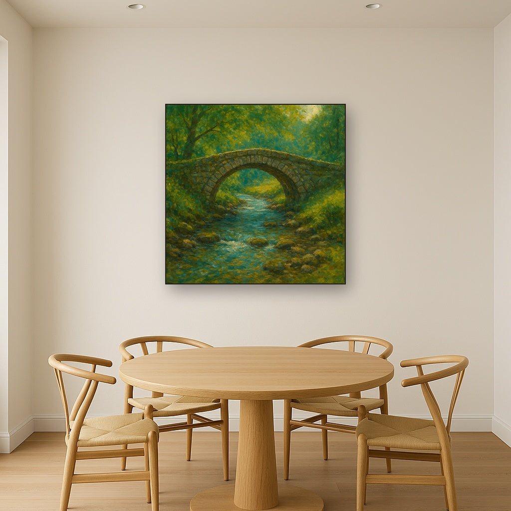 Old Stone Bridge over Bubbling Country Stream No. 2 Fine Art Oil Painting - View 4