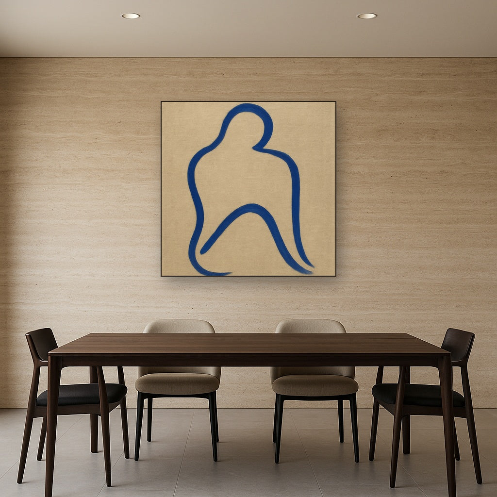Cobalt Blue & Pale Oat Contour No. 8 - Modern Fine Art Oil Painting - View 4