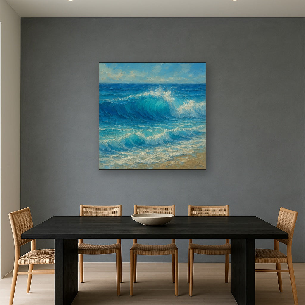 Azure Swell & Sea Foam Seascape Oil Painting - View 4