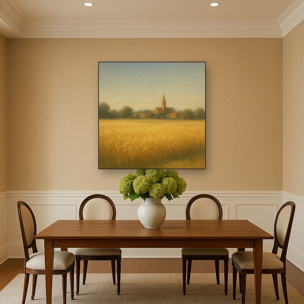 Sun-Drenched Wheatfield & Distant Village No. 5 Oil Painting - View 4