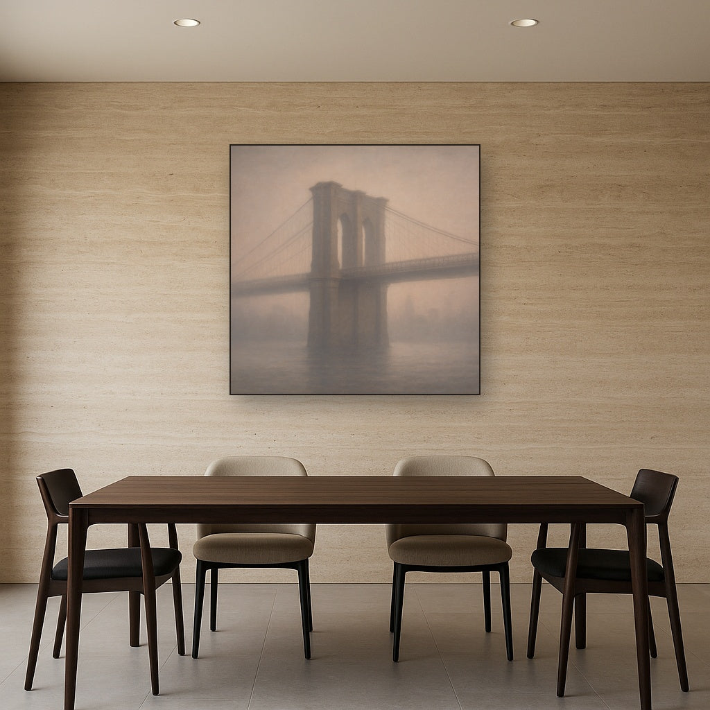 Brooklyn Bridge in Morning River Mist No. 9 Oil Painting - View 4