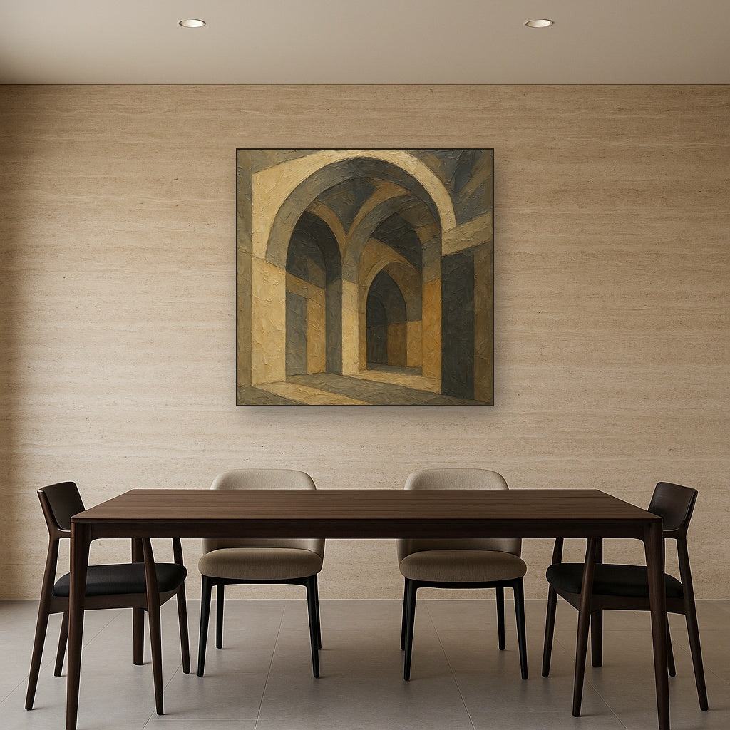 Modernist Vault Archway Geometric Oil Painting - View 4