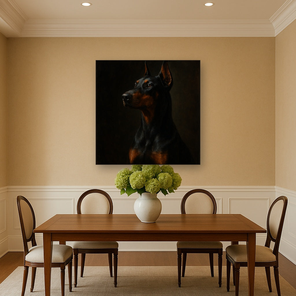 Alert Doberman Pinscher in Shadow & Light No. 8 Fine Art Oil Painting - View 4