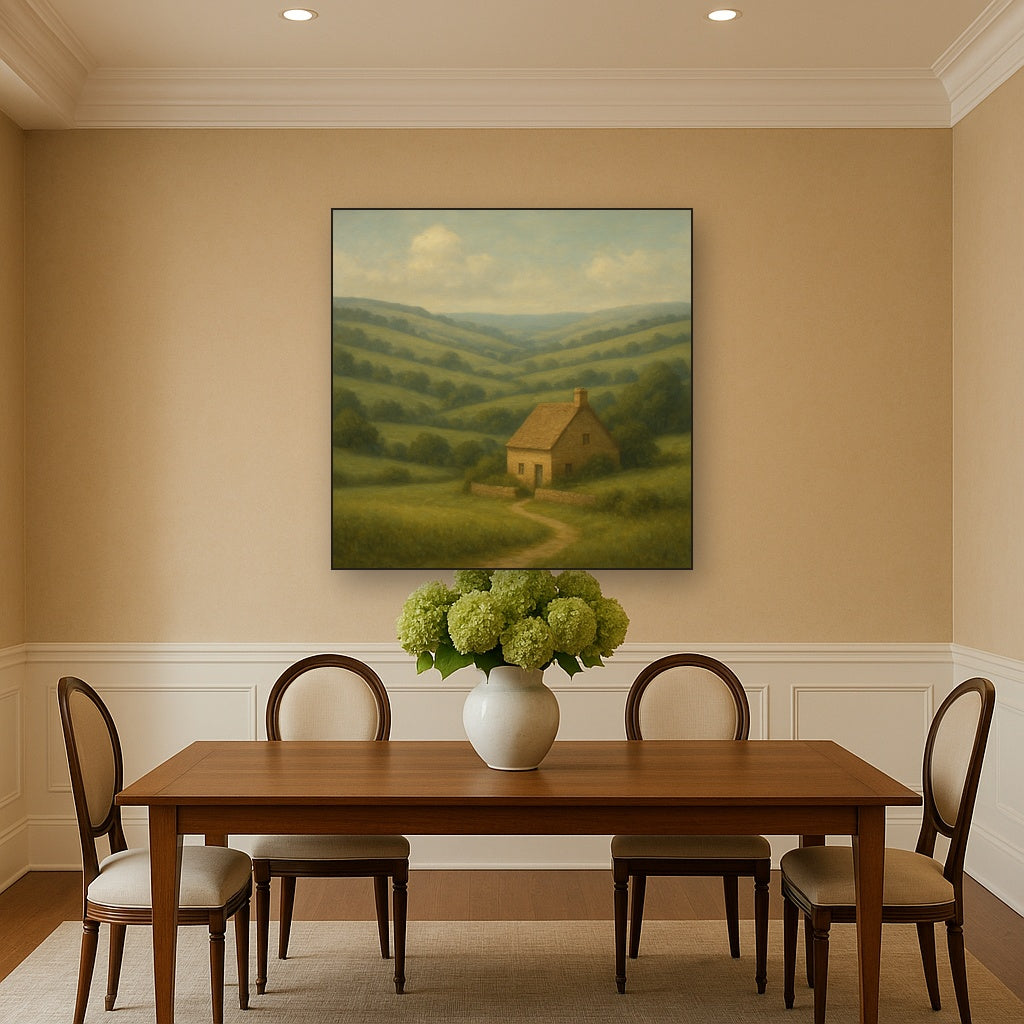 Rolling Cotswold Hills & Stone Cottage No. 3 Oil Painting - View 4