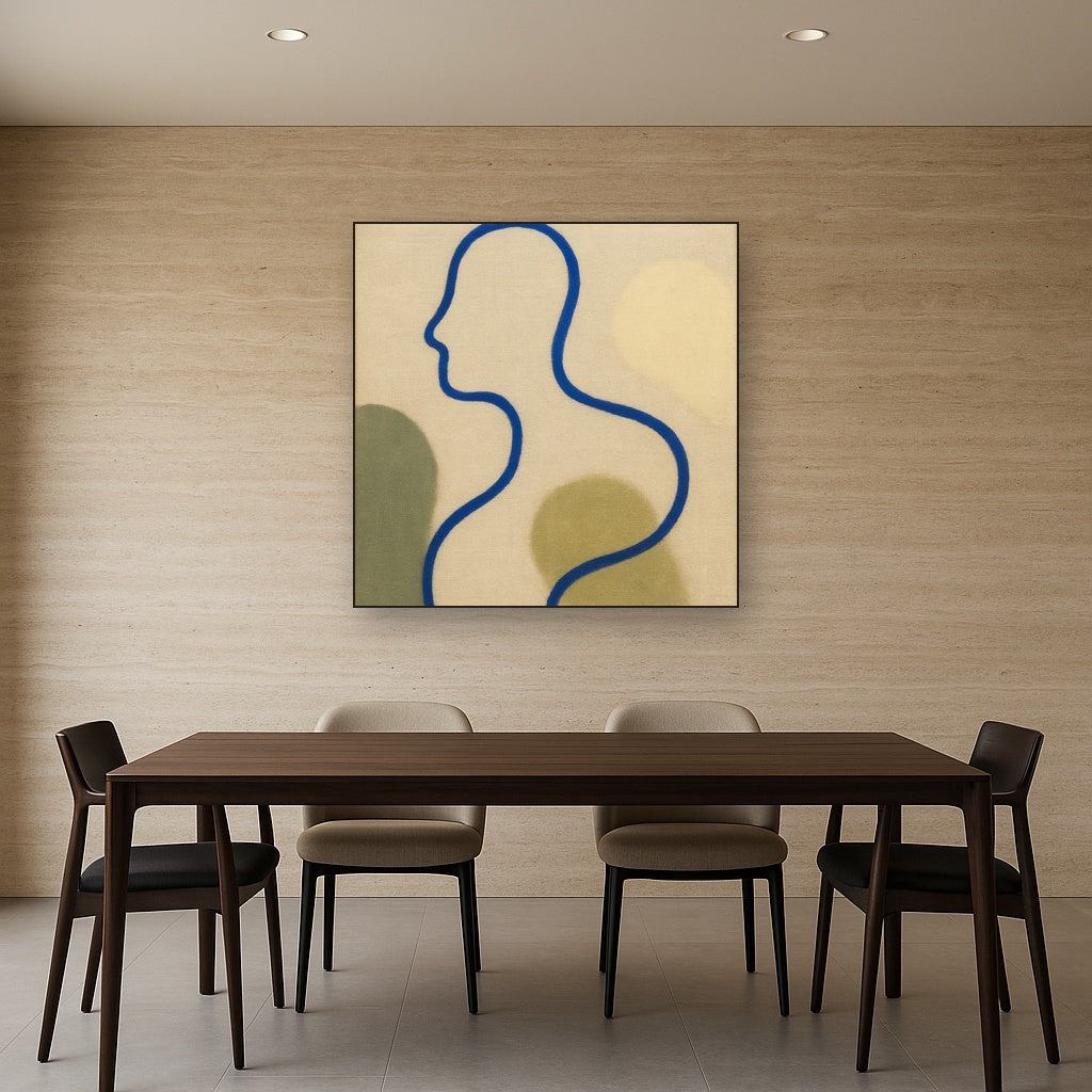 Cobalt Blue & Pale Oat Contour No. 8 - Modern Fine Art Oil Painting - View 4