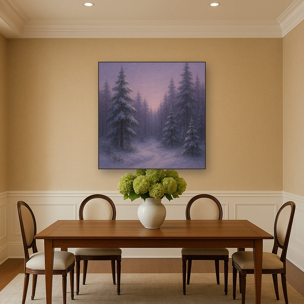 Quiet Pine Forest in Gentle Twilight Snow No. 2 Oil Painting - View 4