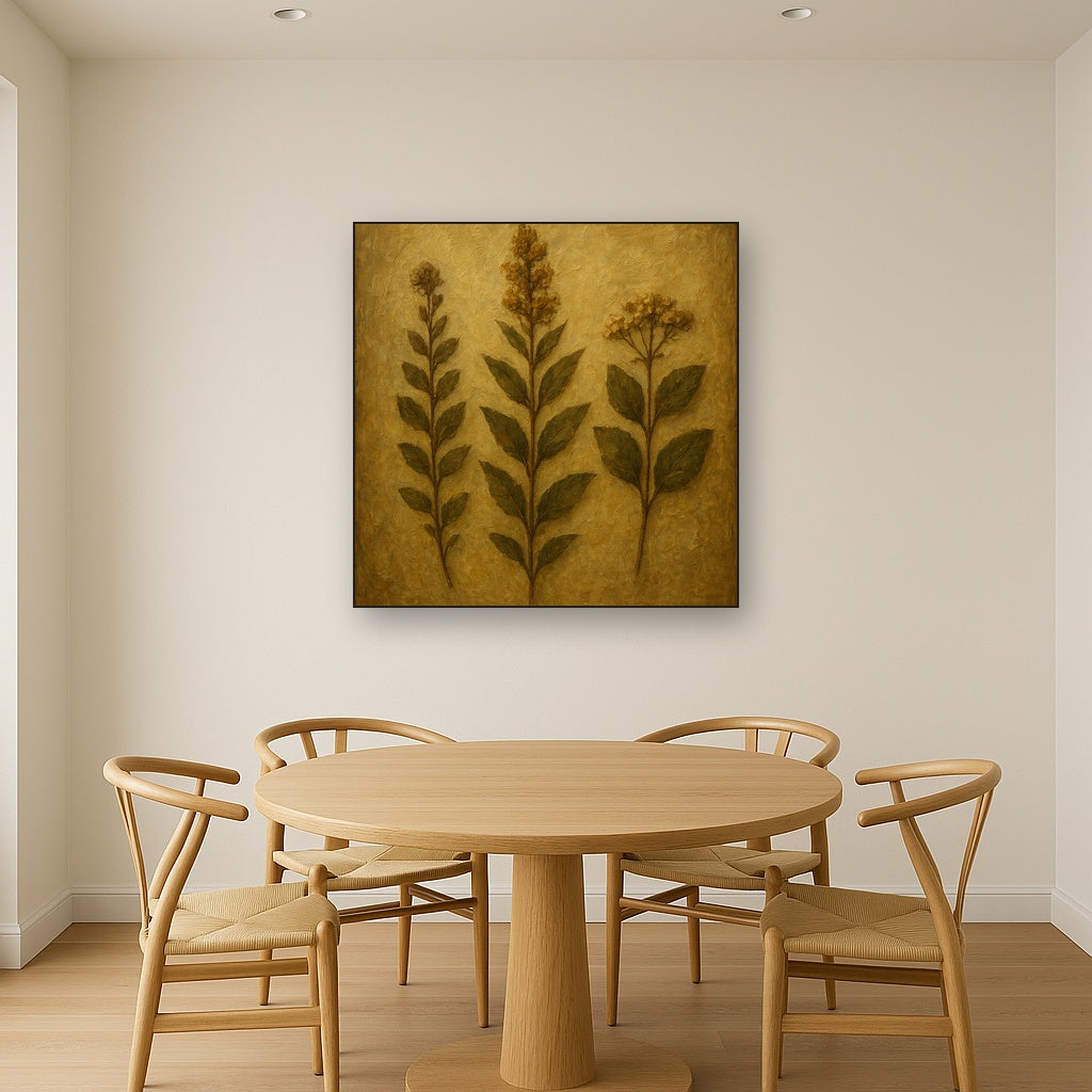 Antique Botanical Herbarium Study No. 3 Oil Painting - Styled in Elegant Dining Room